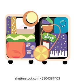 Packed suitcase on white background. Travel concept