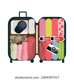 Packed suitcase on white background. Travel concept