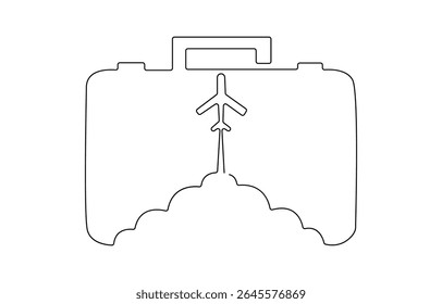 Packed suitcases for travel. Airplane. World Tourism Day. One line drawing for different uses. Vector illustration, one continuous line drawing. Traveling. Vector illustration