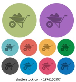 Packed wheelbarrow darker flat icons on color round background
