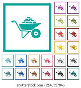 Iconos de color plano con flecha de ruedas empacados con marcos cuadrantes sobre fondo blanco