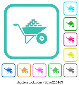 Packed wheelbarrow vivid colored flat icons in curved borders on white background