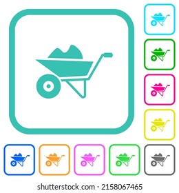 Iconos planos de colores vivos con flecha de ruedas en bordes curvados sobre fondo blanco