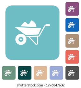 Packed wheelbarrow white flat icons on color rounded square backgrounds