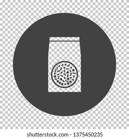 Packet of dog food icon. Subtract stencil design on tranparency grid. Vector illustration.