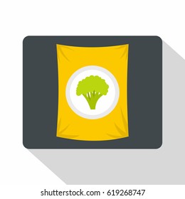 Packet of frozen broccoli icon. Flat illustration of packet of frozen broccoli vector icon for web