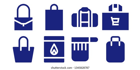 packet icon set. 8 filled packet icons.  Collection Of - Bag, Matchbox, Shopping bag