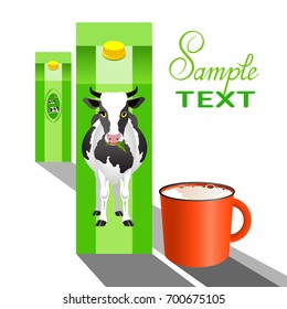 Packet of milk and a cup. Vector Illustration.

