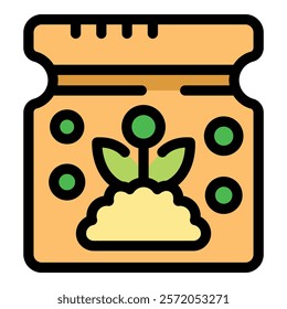 Packet of seeds with small plant growing, symbolizing planting and gardening