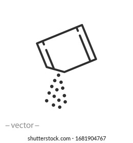 packet soluble powder icon, open paper sachet, soluble medication, thin line web symbol on white background - editable stroke vector illustration eps10