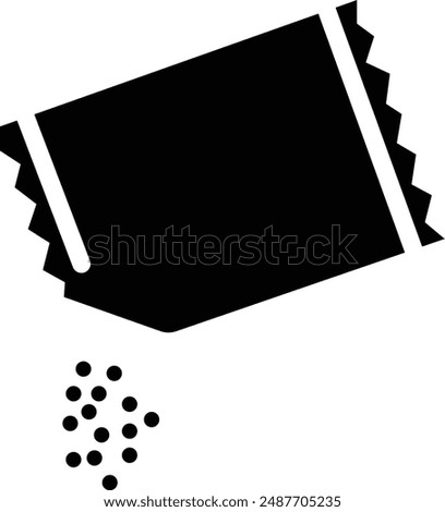 packet soluble powder icon, open paper sachet, soluble medication, thin line web symbol on transparent background, Pour sachet pack powder vector symbol in a black color, Open soluble powder pouch.