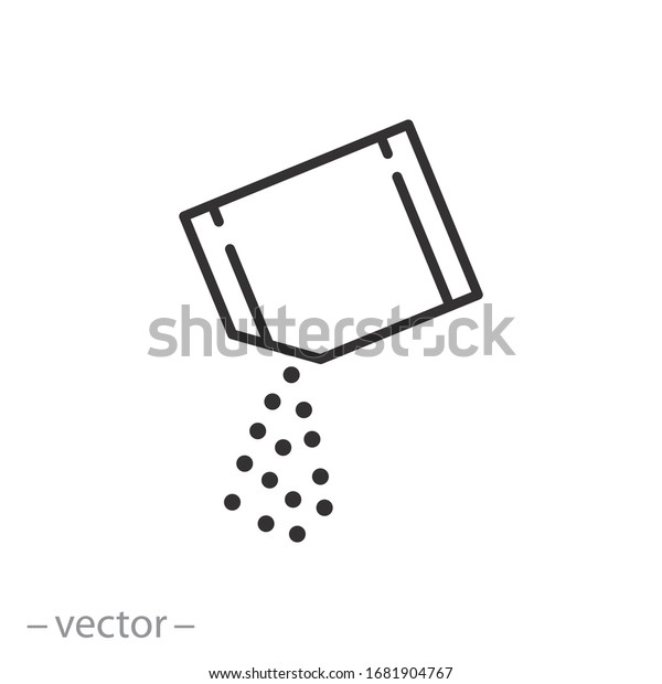 packet soluble powder icon, open paper\
sachet, soluble medication, thin line web symbol on white\
background - editable stroke vector illustration\
eps10