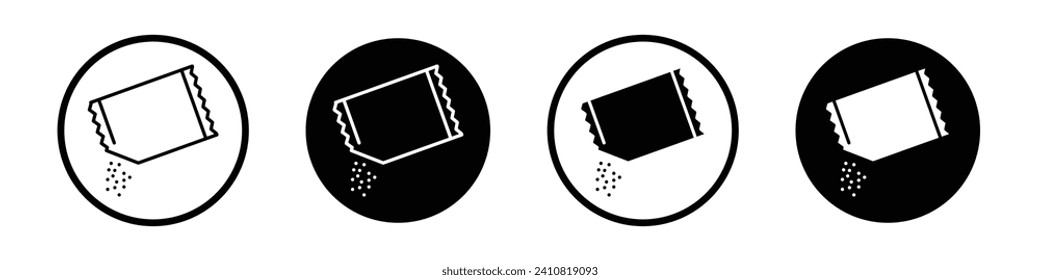 Packet soluble powder icon set. Pour sachet pack powder vector symbol in a black filled and outlined style. Open soluble powder pouch sign.