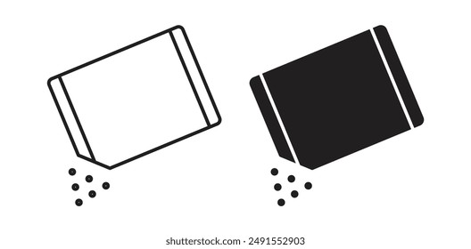 Packet soluble powder vector icon set in black color.