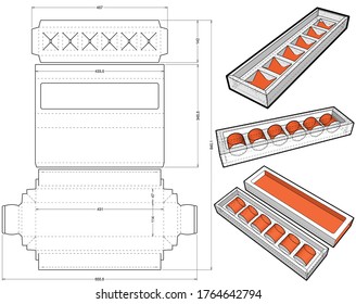 Empaquetado para 6 tazas de té y patrón de corte de mugre. El archivo .eps es de escala completa y totalmente funcional. Preparado para la producción real de cartón.