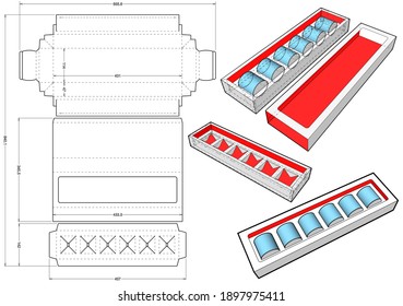 Packing for 6 tea cans and Die-cut Pattern. The .eps file is full scale and fully functional. Prepared for real cardboard production.