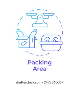 Packing area blue gradient concept icon. Mushroom farm. Fresh fungi produce. Farm to table mushrooms. Round shape line illustration. Abstract idea. Graphic design. Easy to use in article