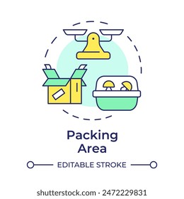 Packing area multi color concept icon. Mushroom farm. Fresh fungi produce. Farm to table mushrooms. Round shape line illustration. Abstract idea. Graphic design. Easy to use in article