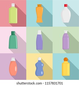 Packing bottle icons set. Flat set of 9 packing bottle vector icons for web isolated on white background