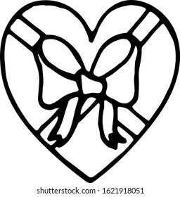 packing box with bow in doodling style on a white background for thematic design