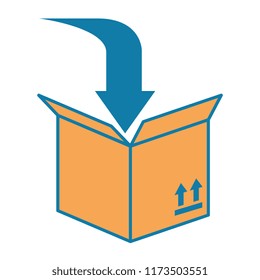 packing box carton with arrow down