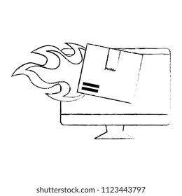 packing box carton with flame in computer