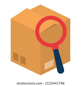 packing box carton with magnifying glass