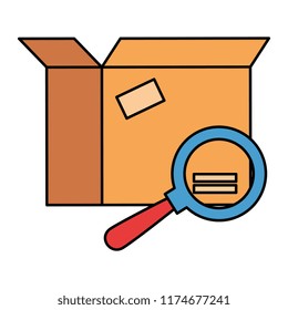 packing box carton with magnifying glass