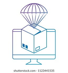 packing box carton with parachute in computer