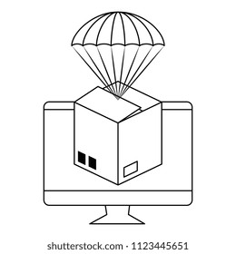 packing box carton with parachute in computer
