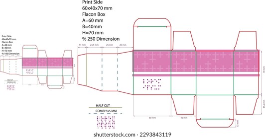 Packing box with dimensions of 60x40x70 mm. For your flacon packaging and other designs