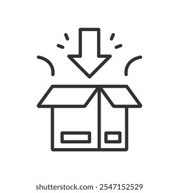 Packing in a box, icon in line design. Packing, box, packaging, logistics, storage, shipping, goods on white background vector. Packing in a box editable stroke icon