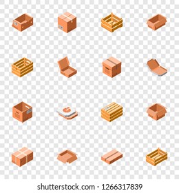 Packing box icon set. Isometric 3d set of packing box vector icons for web design