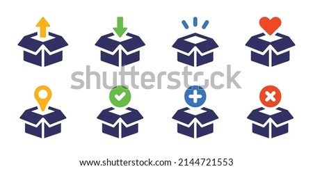 Packing box icon set. Package, parcel box symbol vector illustration.