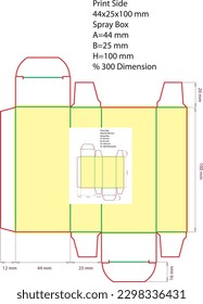 Packing box measuring 44x25x100 mm. For your spray, cologne, perfume, liquid products and other designs