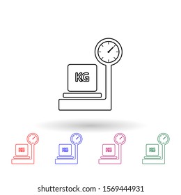 Packing box on scales multi color icon. Simple thin line, outline vector of logistic icons for ui and ux, website or mobile application