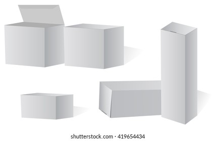 Packing box on white background. Packaging box set. Different boxes size on white background. 