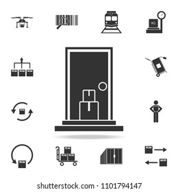 packing box sending in front of the door icon. Detailed set of logistic icons. Premium graphic design. One of the collection icons for websites, web design, mobile app on white background