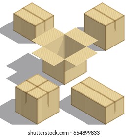 Packing boxes Isometric set on white background. Design element. For Your business project. Vector Illustration