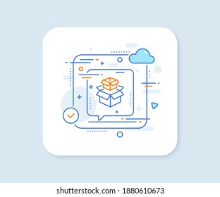 Zeilensymbol der Packboxen. Abstrakte Vektortaste. Paketzeichen für die Lieferung. Ladenkasten-Symbol. Zeilensymbol der Packboxen. Redeblase-Konzept. Vektorgrafik