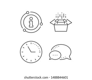 Packing boxes line icon. Chat bubble, info sign elements. Delivery parcel sign. Cargo box symbol. Linear packing boxes outline icon. Information bubble. Vector