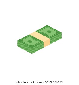 Packing in bundles of bank notes, bills fly. Flat vector cartoon money illustration. Objects isolated on a white background.