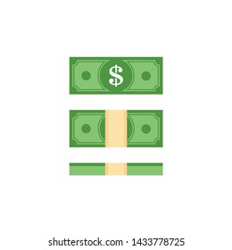 Packing in bundles of bank notes, bills fly. Flat vector cartoon money illustration viewed from different angles. Objects isolated on a white background.