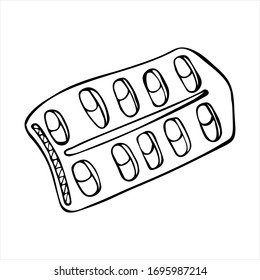 Packing with capsules. Medicine. Painkillers, antibiotics, vitamins. Healthcare Vector illustration isolated on white background.