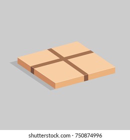 Packing cardboard box with packing stickers. Vector illustration.