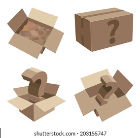 Packing cardboard boxes with unknown contents. Vector illustration