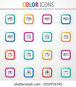 Packing cardboard boxes vector flat button icons with colored outline and shadow
