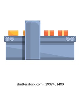 Packing Cheese On Conveyer Belt Icon. Cartoon Of Packing Cheese Vector Icon For Web Design Isolated On White Background