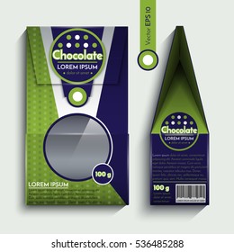 Packing chocolates. Template for the design of green color. Vector illustration.