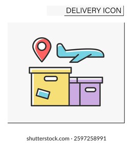 Packing color icon. Cargo delivered by plane. Delivery service concept. Isolated vector illustration